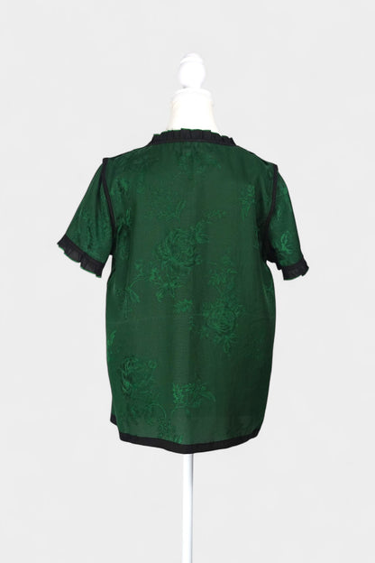 Handmade Mulberry Silk Reversible Top | Green & Black Huaro Weave