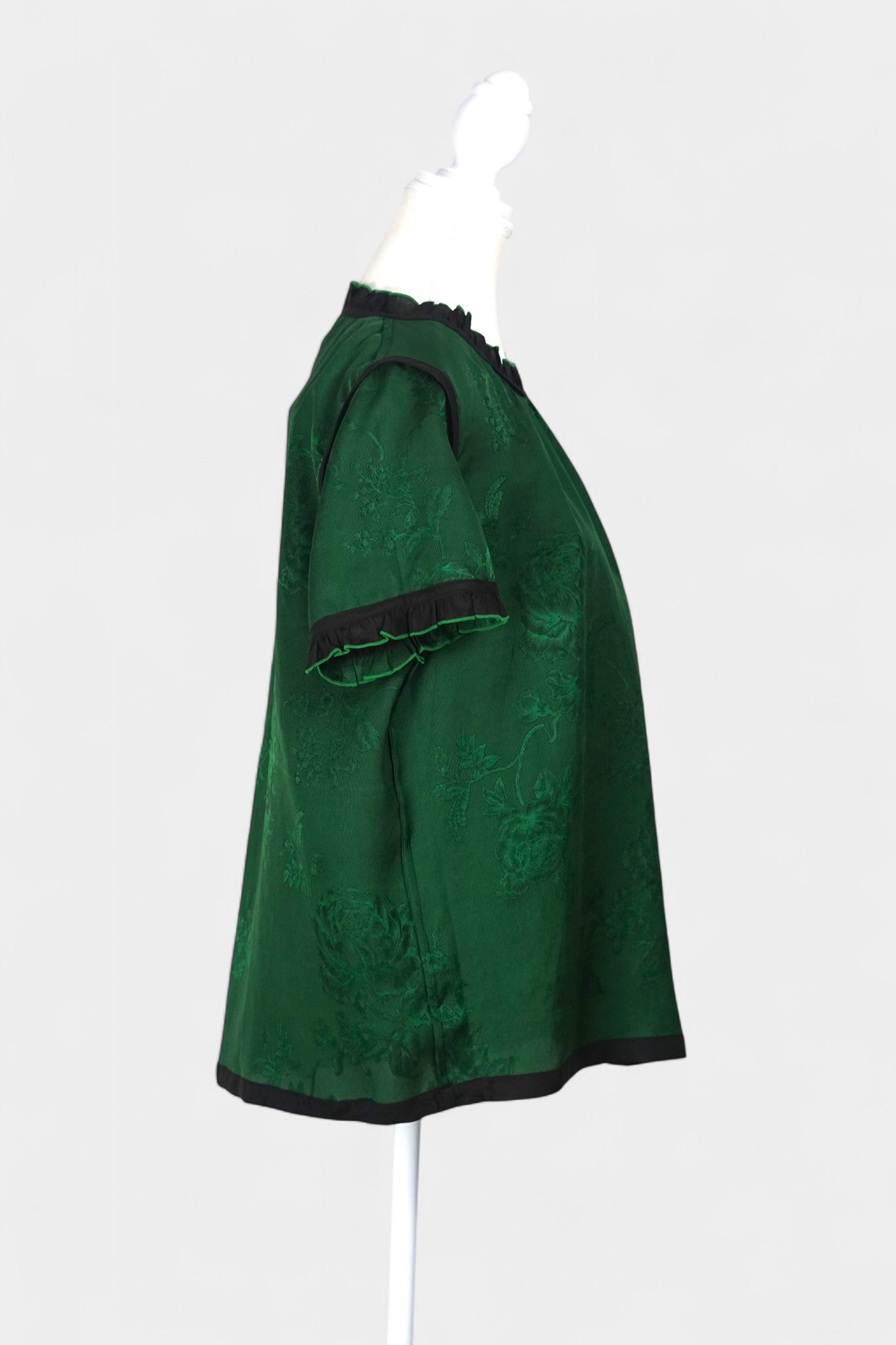 Handmade Mulberry Silk Reversible Top | Green & Black Huaro Weave