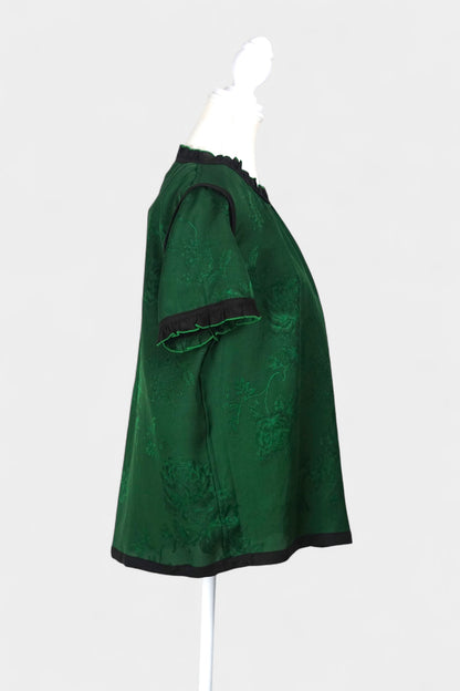 Handmade Mulberry Silk Reversible Top | Green & Black Huaro Weave