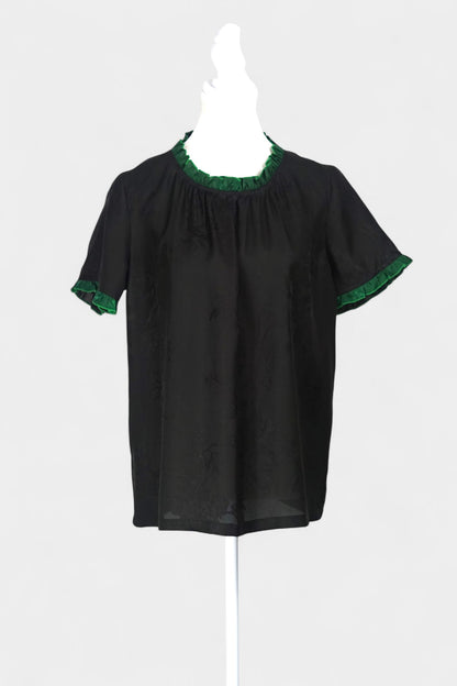 Handmade Mulberry Silk Reversible Top | Green & Black Huaro Weave