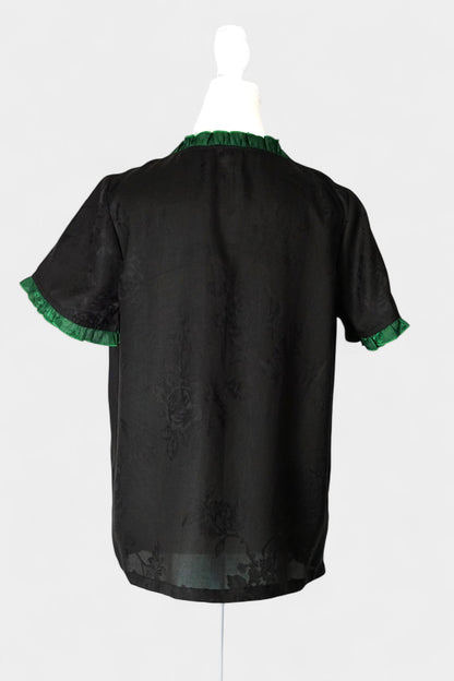 Handmade Mulberry Silk Reversible Top | Green & Black Huaro Weave