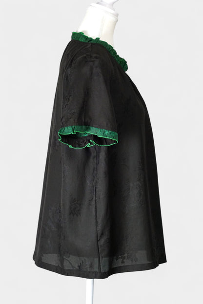 Handmade Mulberry Silk Reversible Top | Green & Black Huaro Weave