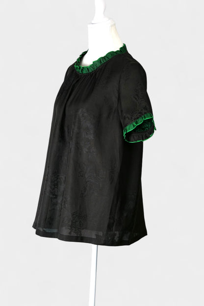 Handmade Mulberry Silk Reversible Top | Green & Black Huaro Weave