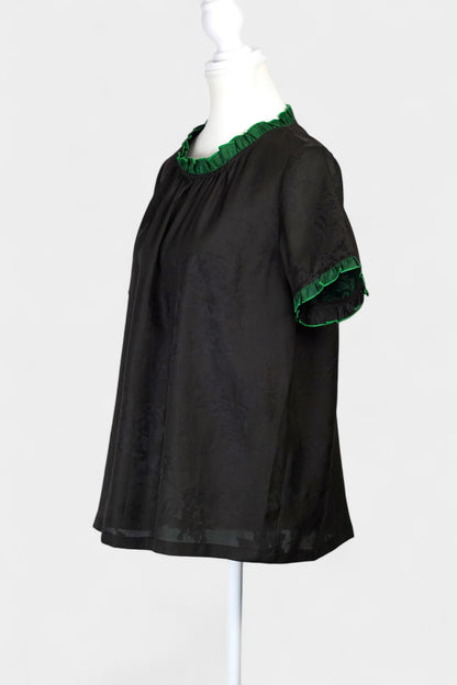 Handmade Mulberry Silk Reversible Top | Green & Black Huaro Weave