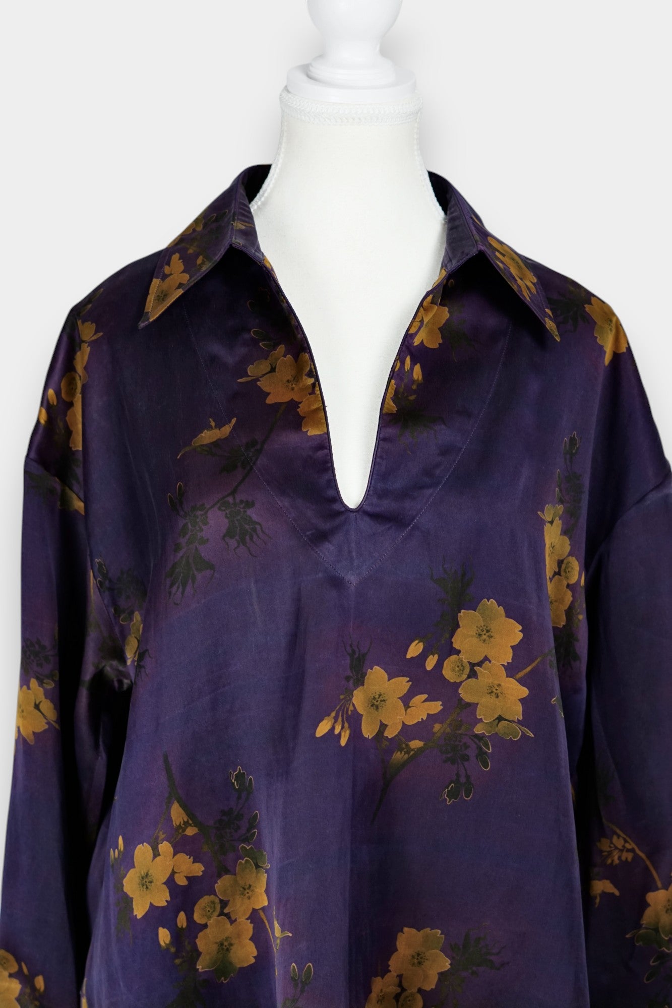Handmade Gambiered Guangdong Gauze Silk Oversized Top | Floral Print