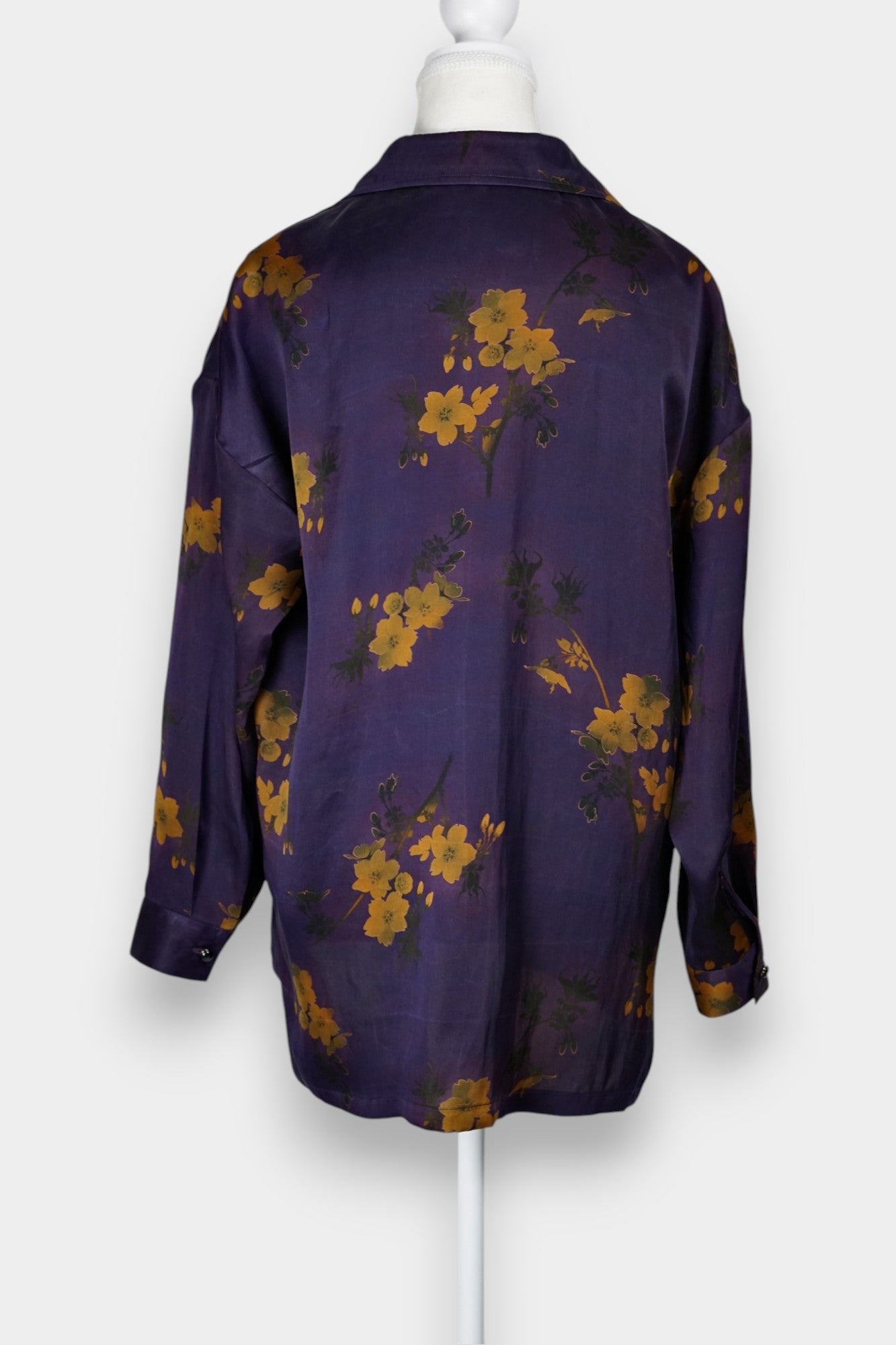 Handmade Gambiered Guangdong Gauze Silk Oversized Top | Floral Print