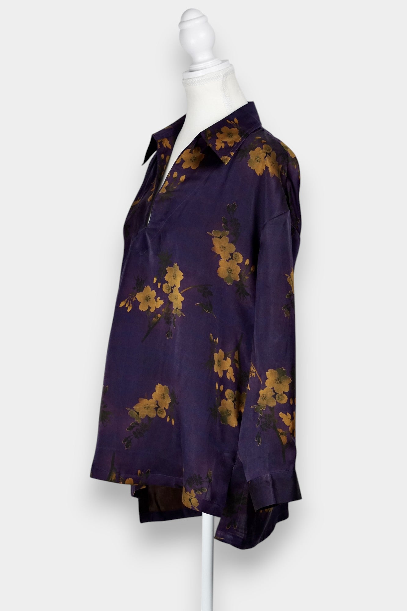 Handmade Gambiered Guangdong Gauze Silk Oversized Top | Floral Print