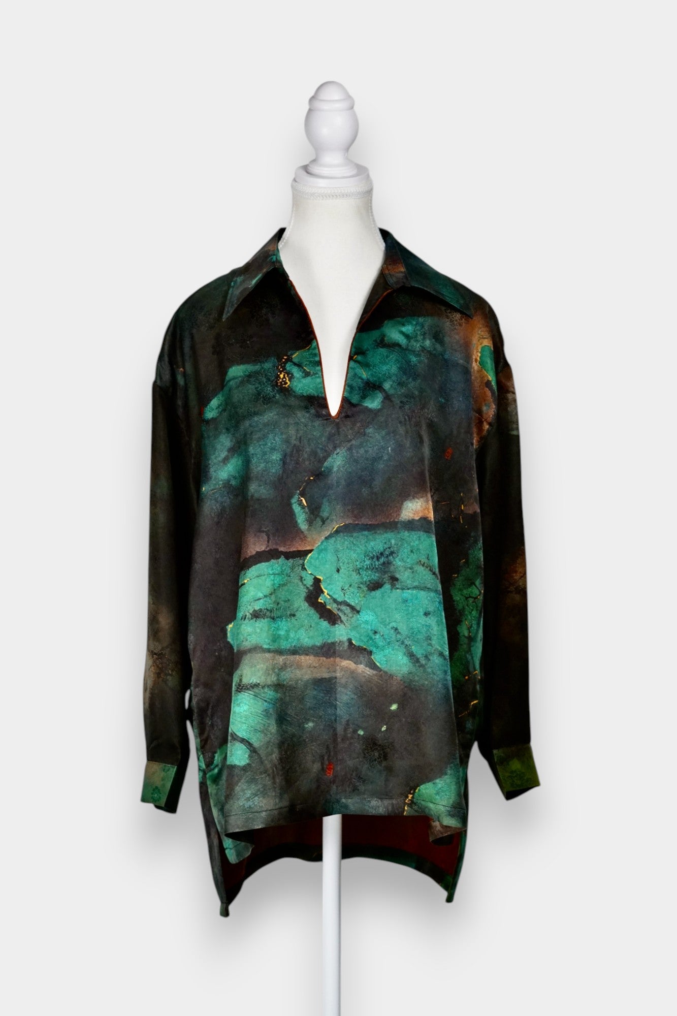 Handmade Gambiered Guangdong Gauze Silk Top | Abstract Print