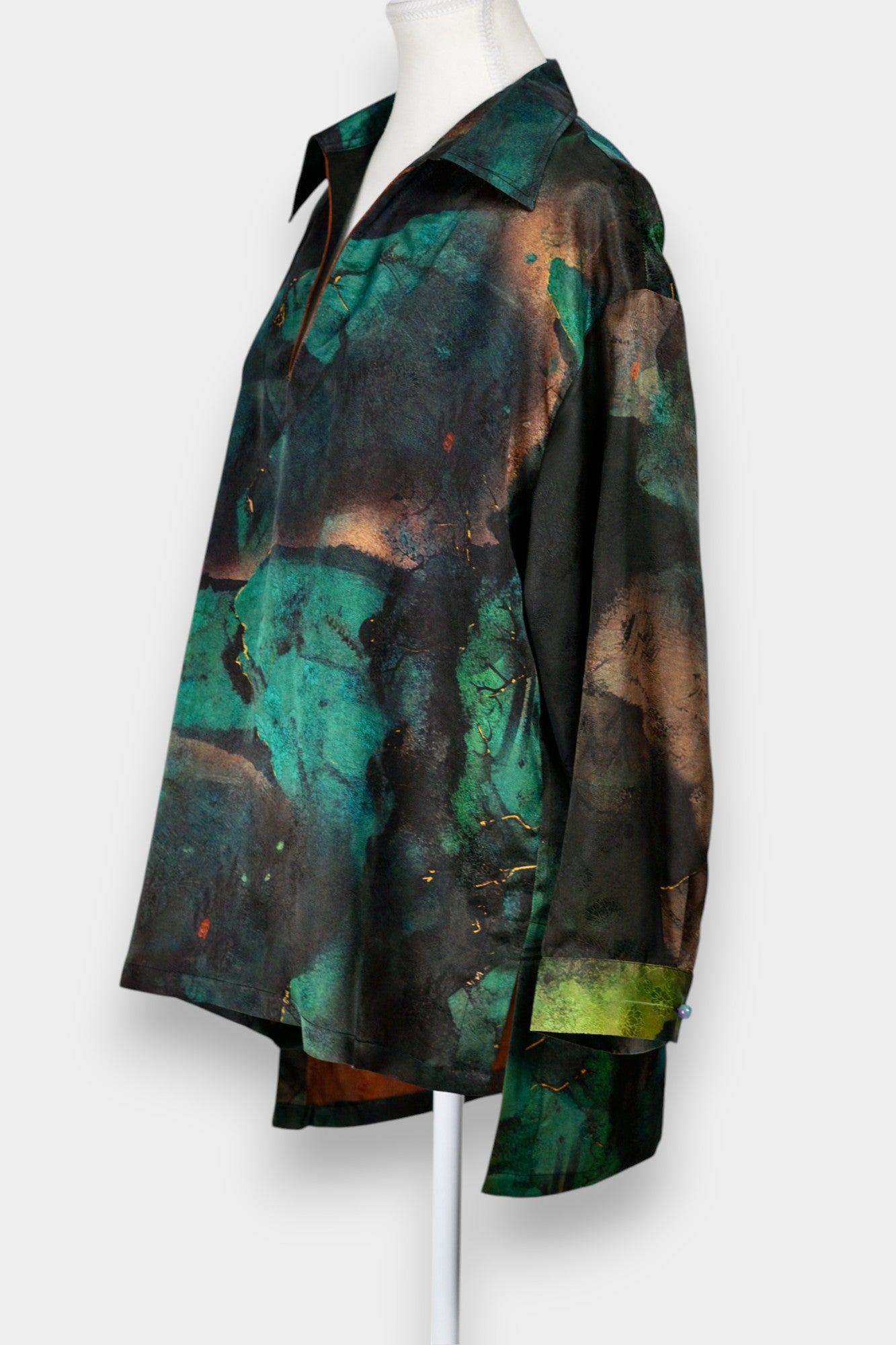 Handmade Gambiered Guangdong Gauze Silk Top | Abstract Print