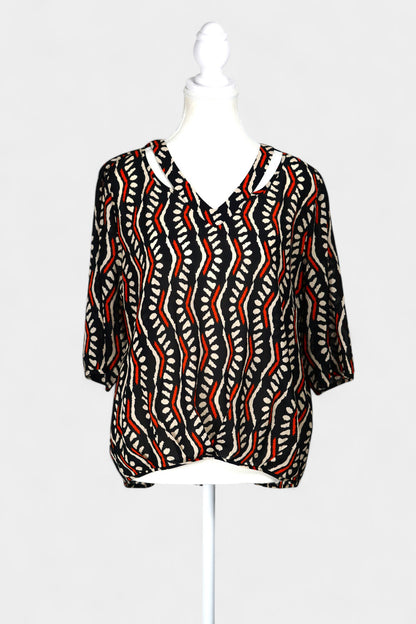 Mulberry Silk Blend Abstract Print Blouse