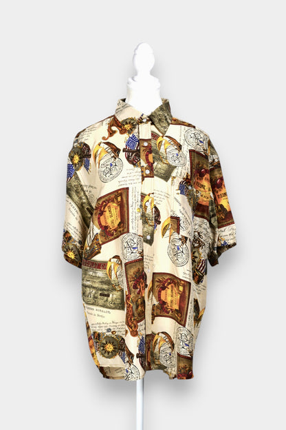 Mulberry Silk Vintage Print Short-Sleeve Shirt