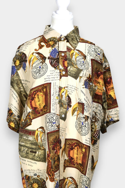 Mulberry Silk Vintage Print Short-Sleeve Shirt