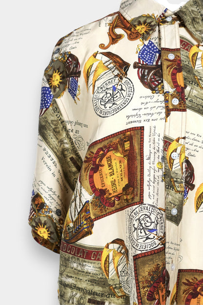 Mulberry Silk Vintage Print Short-Sleeve Shirt