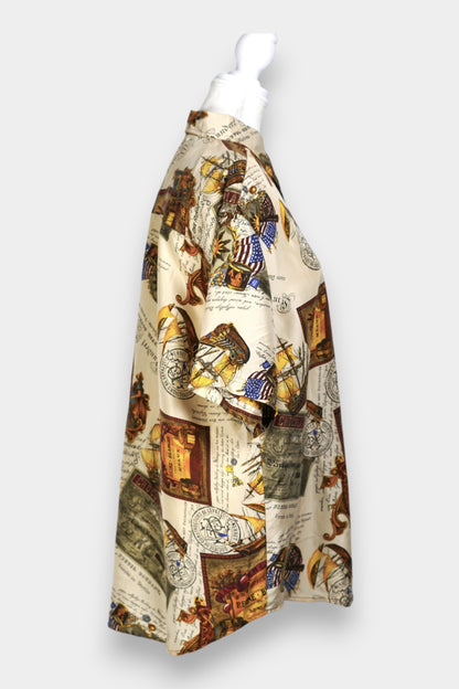 Mulberry Silk Vintage Print Short-Sleeve Shirt