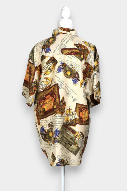 Mulberry Silk Vintage Print Short-Sleeve Shirt
