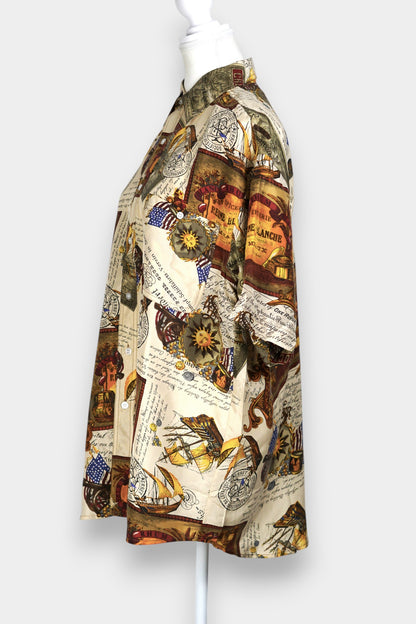 Mulberry Silk Vintage Print Short-Sleeve Shirt