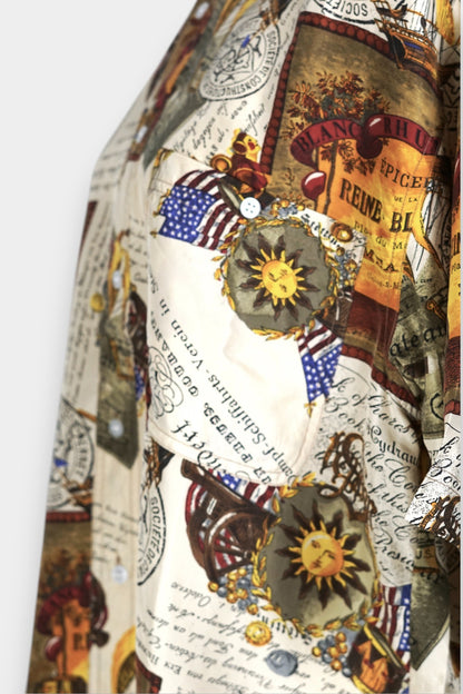 Mulberry Silk Vintage Print Short-Sleeve Shirt