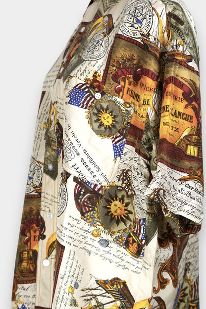 Mulberry Silk Vintage Print Short-Sleeve Shirt