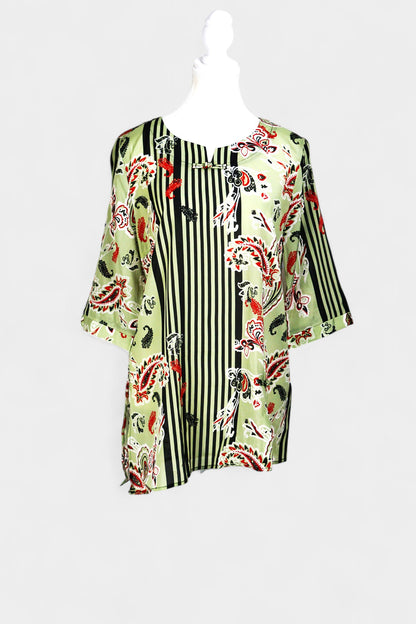 Mulberry Silk Blend Abstract Print Blouse