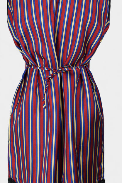 Pure Mulberry Silk Striped Sleeveless Dress