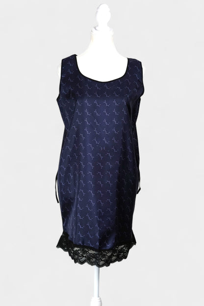 Pure Mulberry Silk Sleeveless Dress | Navy Print