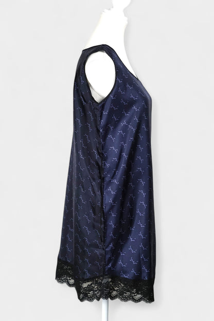 Pure Mulberry Silk Sleeveless Dress | Navy Print