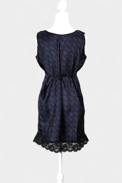 Pure Mulberry Silk Sleeveless Dress | Navy Print