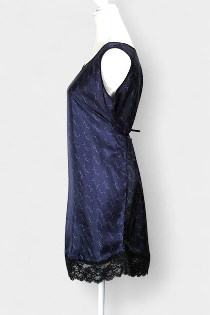 Pure Mulberry Silk Sleeveless Dress | Navy Print