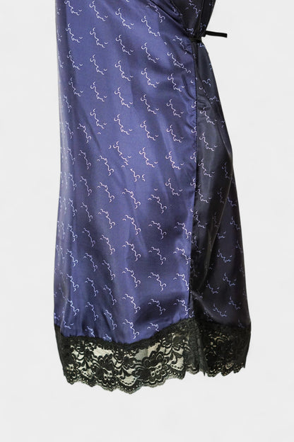 Pure Mulberry Silk Sleeveless Dress | Navy Print