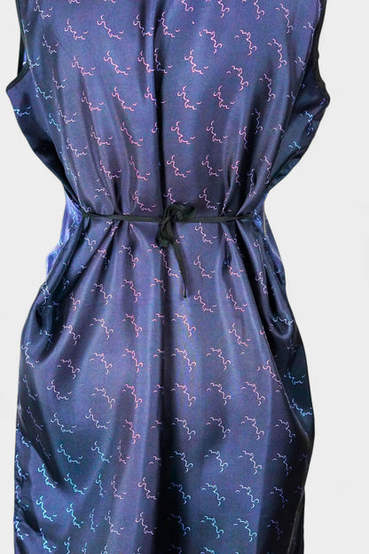 Pure Mulberry Silk Sleeveless Dress | Navy Print