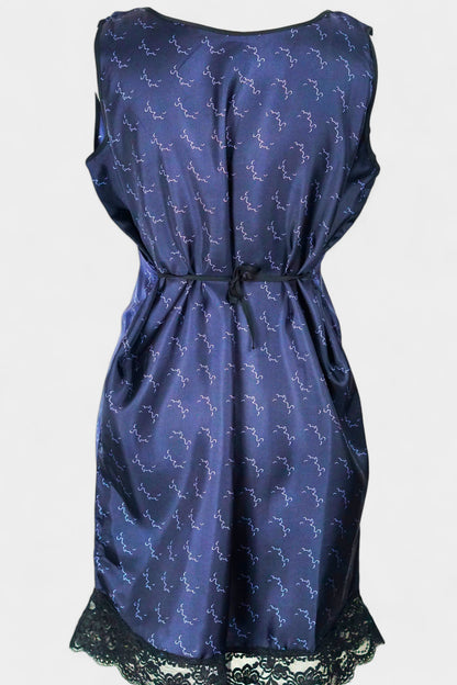 Pure Mulberry Silk Sleeveless Dress | Navy Print