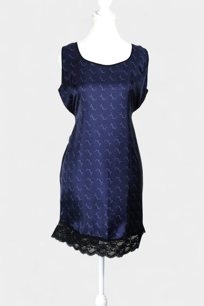 Pure Mulberry Silk Sleeveless Dress | Navy Print