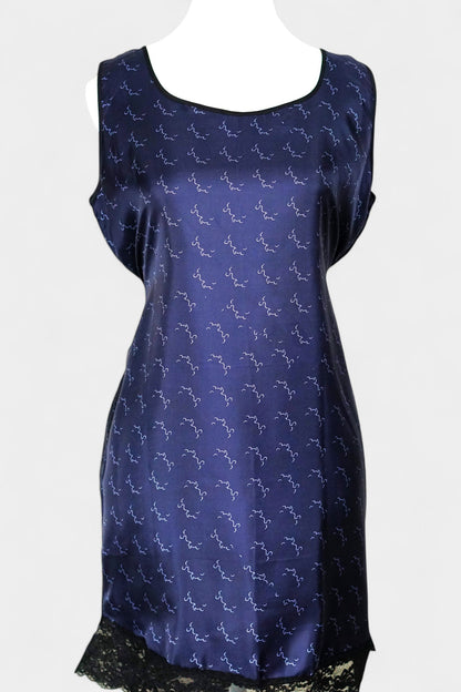 Pure Mulberry Silk Sleeveless Dress | Navy Print