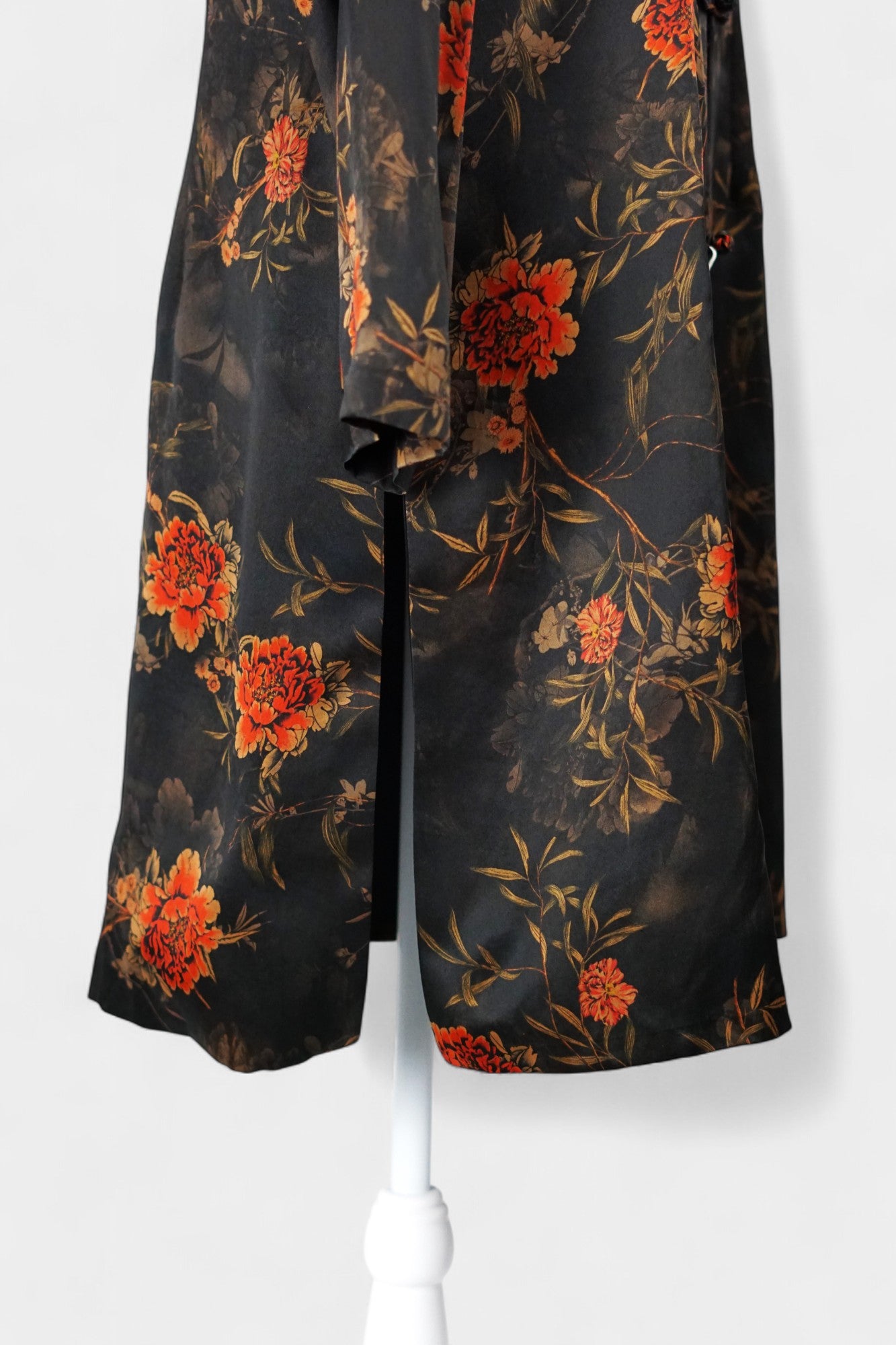 Traditional Handcrafted Gambiered Guangdong Gauze Silk Dress | Dark Brown & Floral