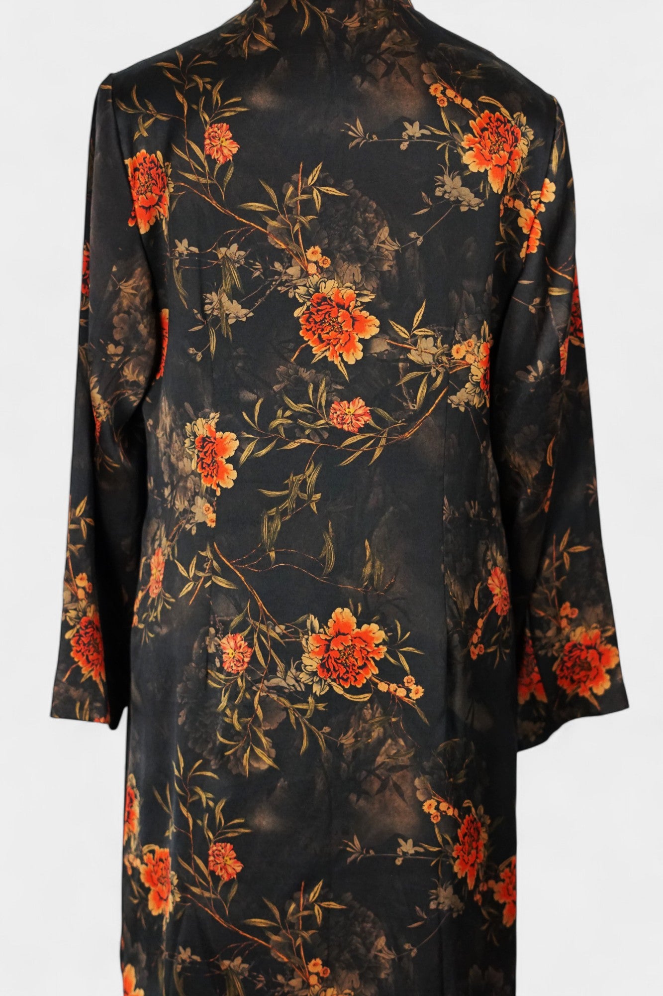 Traditional Handcrafted Gambiered Guangdong Gauze Silk Dress | Dark Brown & Floral