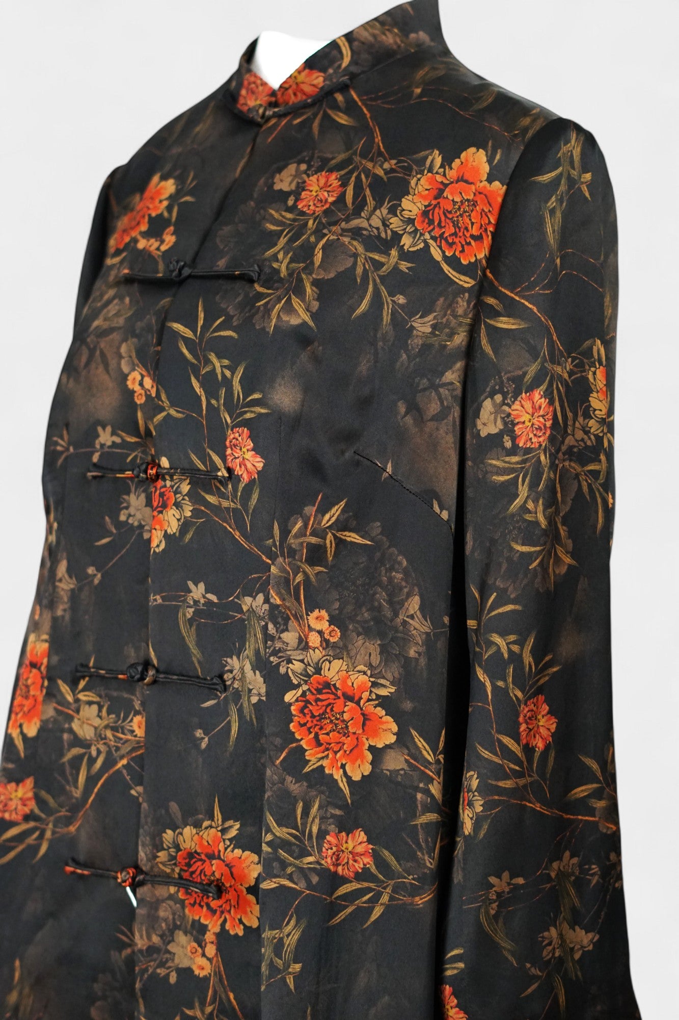 Traditional Handcrafted Gambiered Guangdong Gauze Silk Dress | Dark Brown & Floral