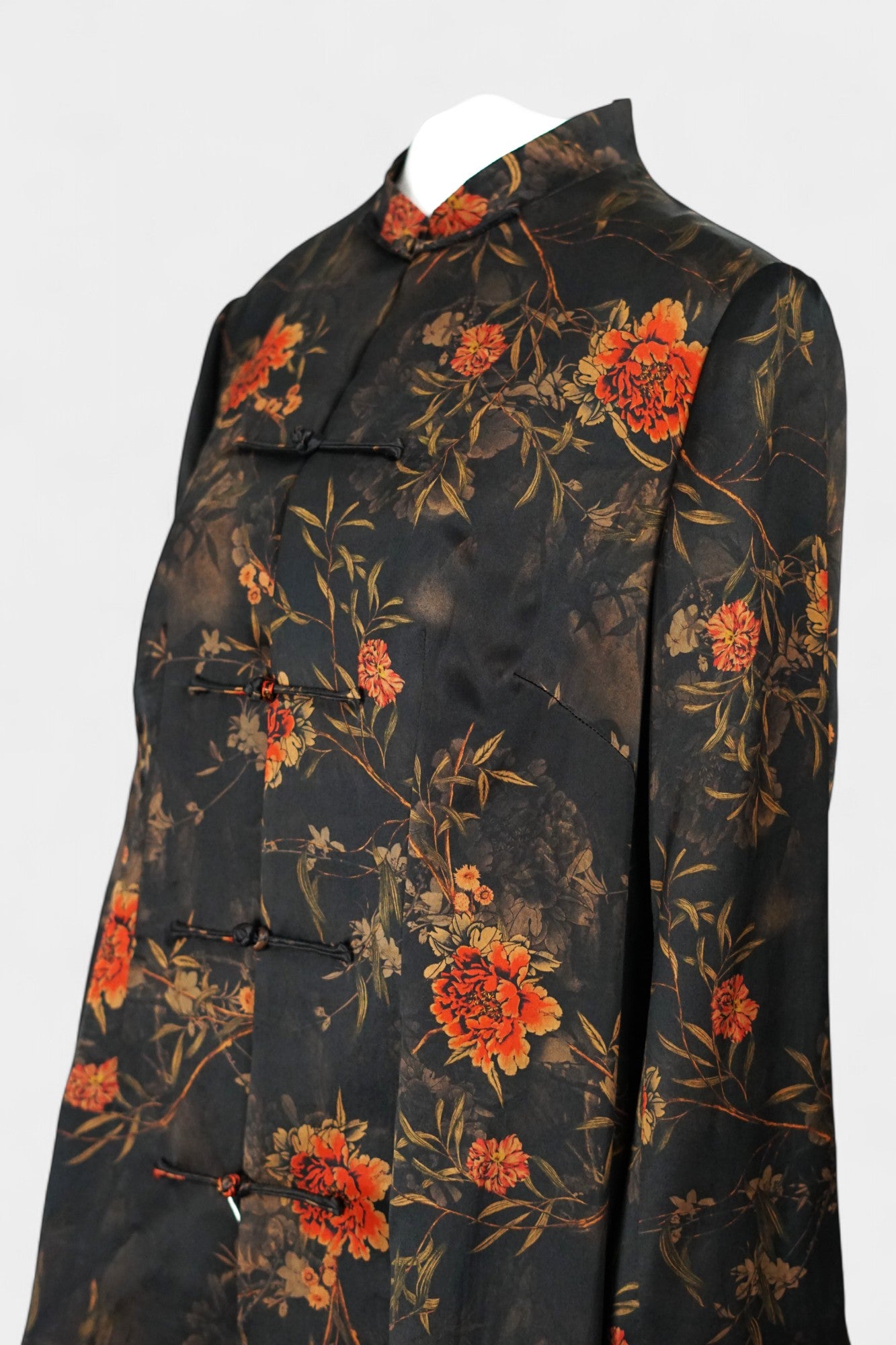 Traditional Handcrafted Gambiered Guangdong Gauze Silk Dress | Dark Brown & Floral