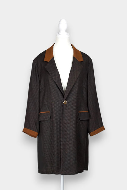 Dark Brown Gambiered Guangdong Gauze Silk Coat