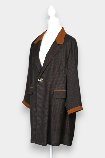 Dark Brown Gambiered Guangdong Gauze Silk Coat