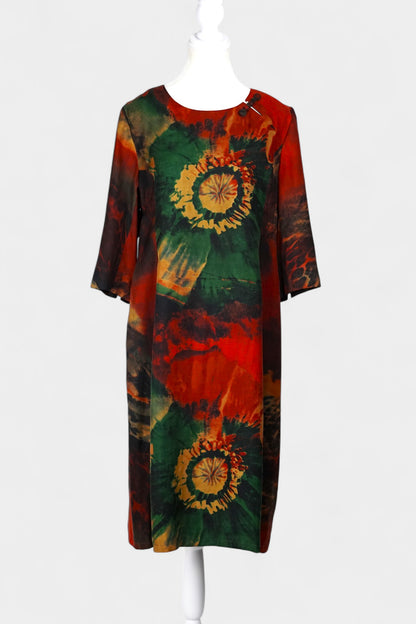 Floral Gambiered Guangdong Gauze Silk Dress | Abstract Print