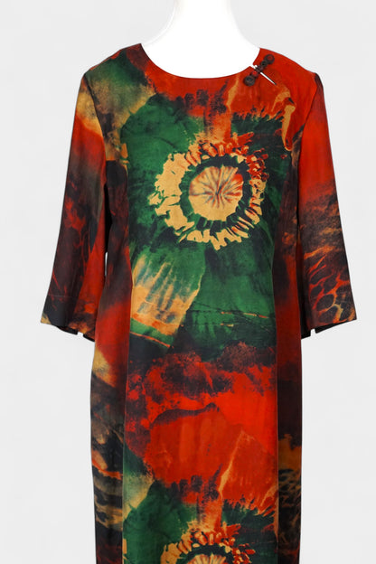 Floral Gambiered Guangdong Gauze Silk Dress | Abstract Print