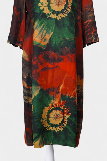 Floral Gambiered Guangdong Gauze Silk Dress | Abstract Print