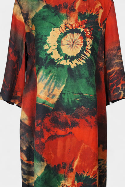 Floral Gambiered Guangdong Gauze Silk Dress | Abstract Print