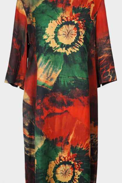 Floral Gambiered Guangdong Gauze Silk Dress | Abstract Print