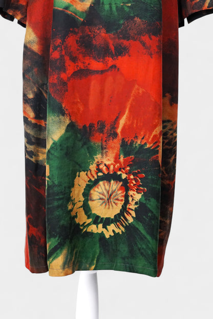 Floral Gambiered Guangdong Gauze Silk Dress | Abstract Print