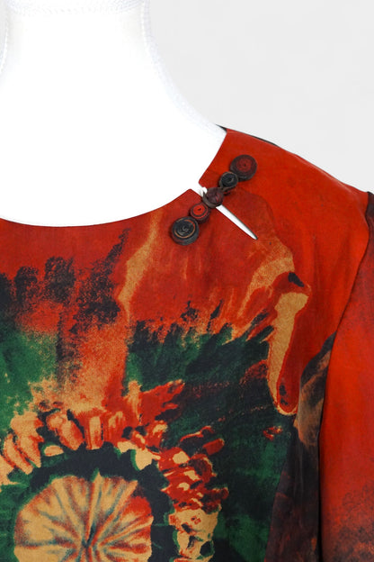 Floral Gambiered Guangdong Gauze Silk Dress | Abstract Print