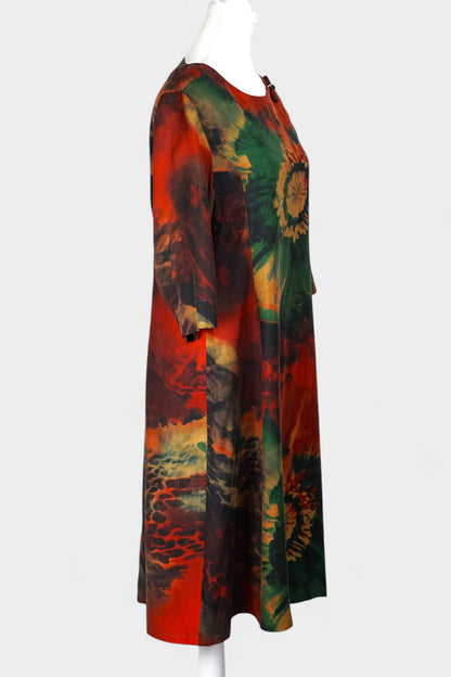 Floral Gambiered Guangdong Gauze Silk Dress | Abstract Print
