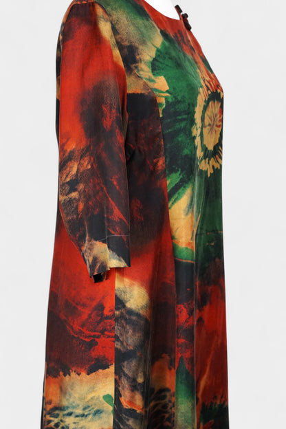 Floral Gambiered Guangdong Gauze Silk Dress | Abstract Print