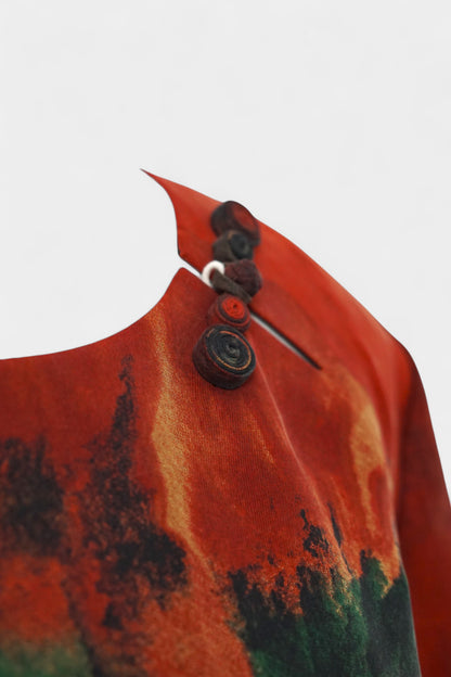 Floral Gambiered Guangdong Gauze Silk Dress | Abstract Print