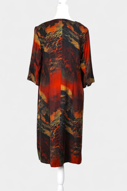 Floral Gambiered Guangdong Gauze Silk Dress | Abstract Print